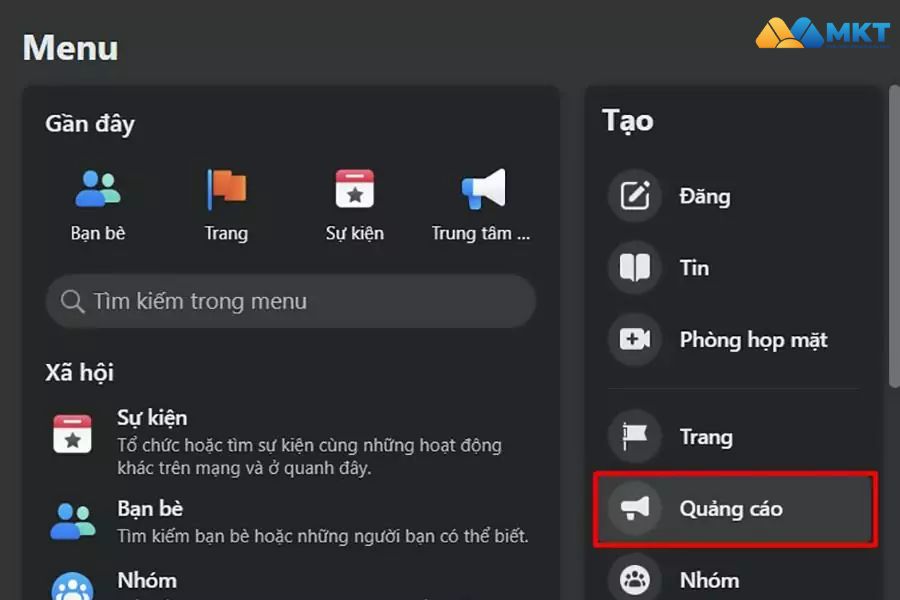 Truy cập vào Trình quản lý quảng cáo