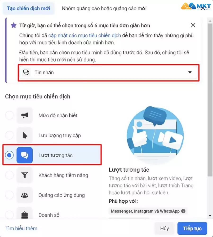 Chọn mục tiêu Tin nhắn