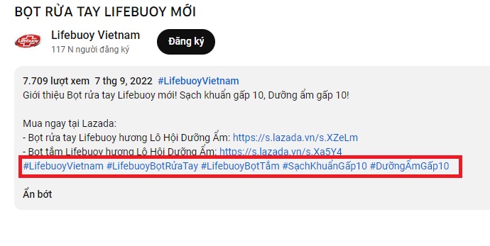hashtag trong mô tả Youtube