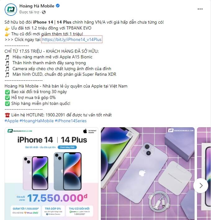 mẫu content điện thoại