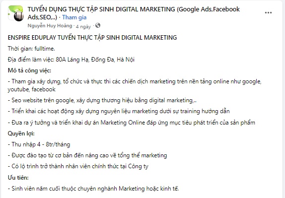Mẫu content tuyển thực tập sinh mẫu 2