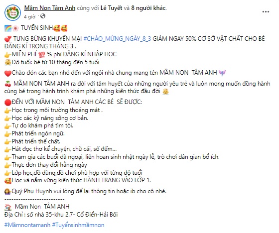 Mẫu content tuyển sinh mầm non mẫu 2