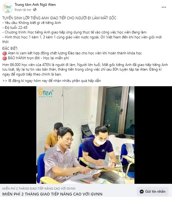 Mẫu content tuyển sinh tiếng anh mẫu 2