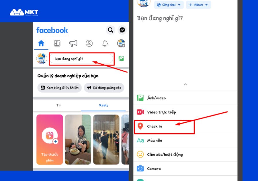 Chọn "Check In"