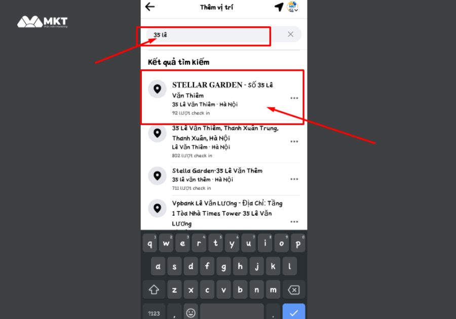 Nhập địa chỉ muốn check in