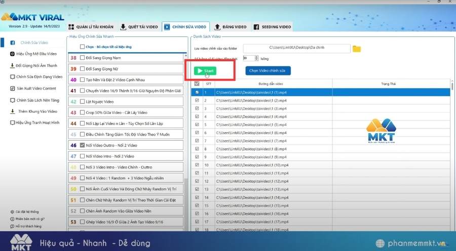 Bấm Start để chỉnh sửa video hàng loạt