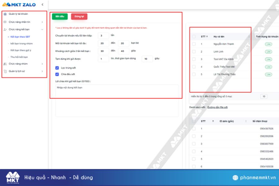 Kết bạn tự động trên Zalo bẳng phần mềm MKT Zalo
